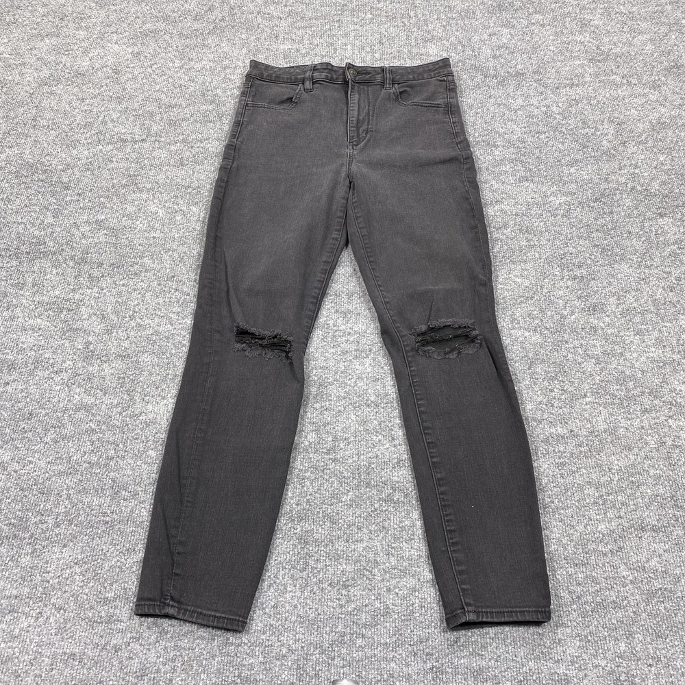 American Eagle Jeans Womens 12 30x30 Black Charcoal High Rise Jegging Distressed